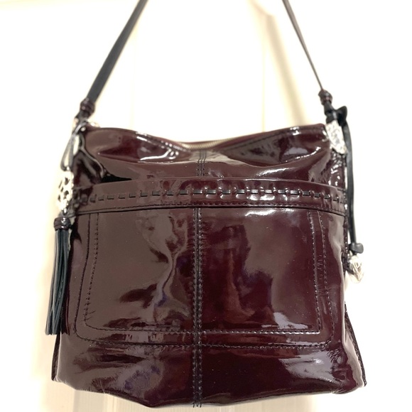 BRIGHTON RAE BURGUNDY PATENT LEATHER SHOULDER BAG - Picture 3 of 11